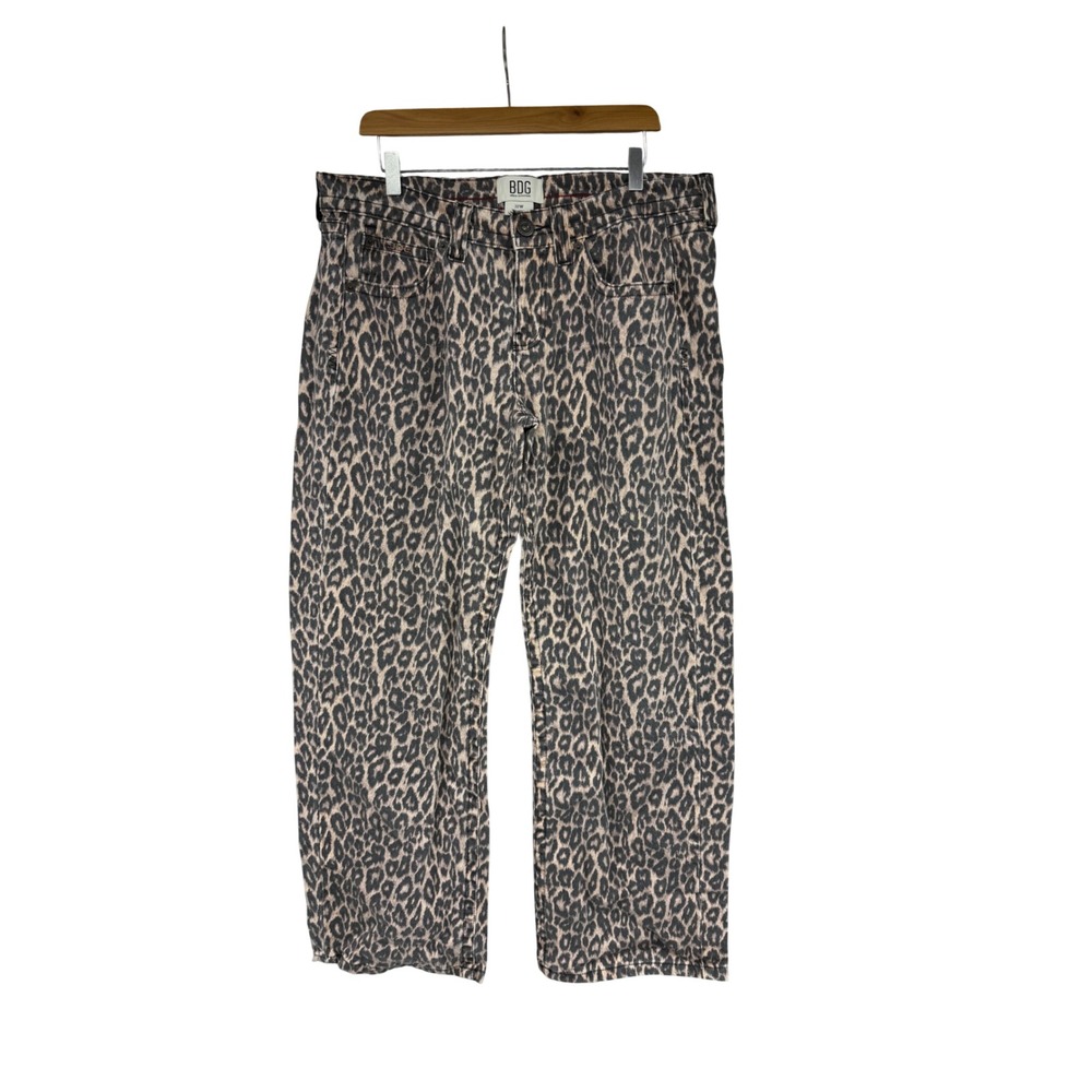 BDG Urban Outfitters Leopard Print Straight Leg Jeans Tan Black 32W Cotton